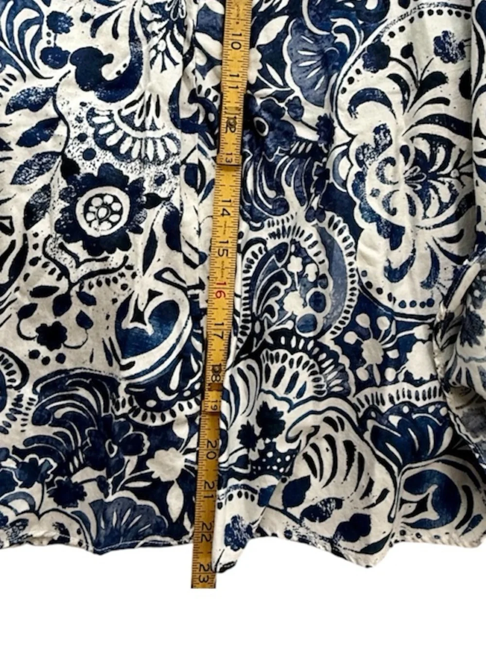 Lauren Ralph Lauren Womens White Blue Damask Cotton Pleated Skirt Pockets Size 2